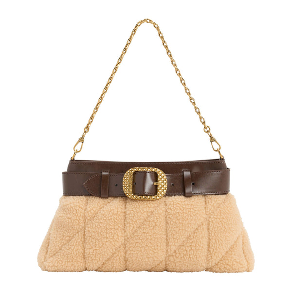 Avis Quilted-Fur Belted Shoulder Bag