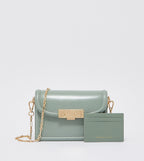 Genevieve metallic accent crossbody bag in sage green.