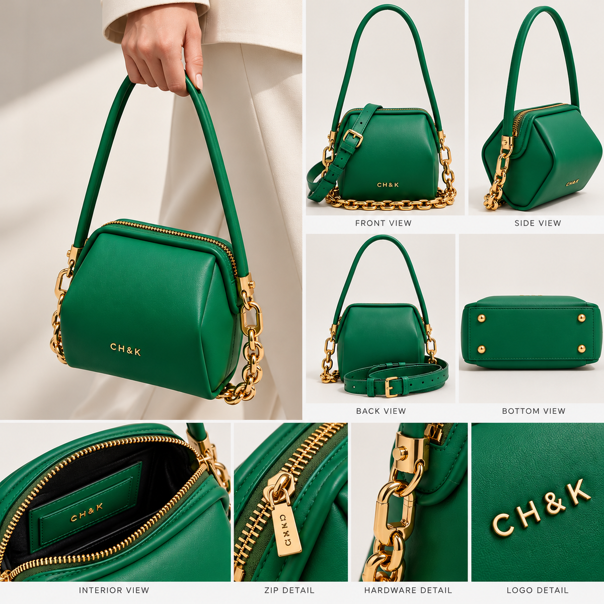 CH&K Sculptural Mini Shoulder Bag – Green & Mustard