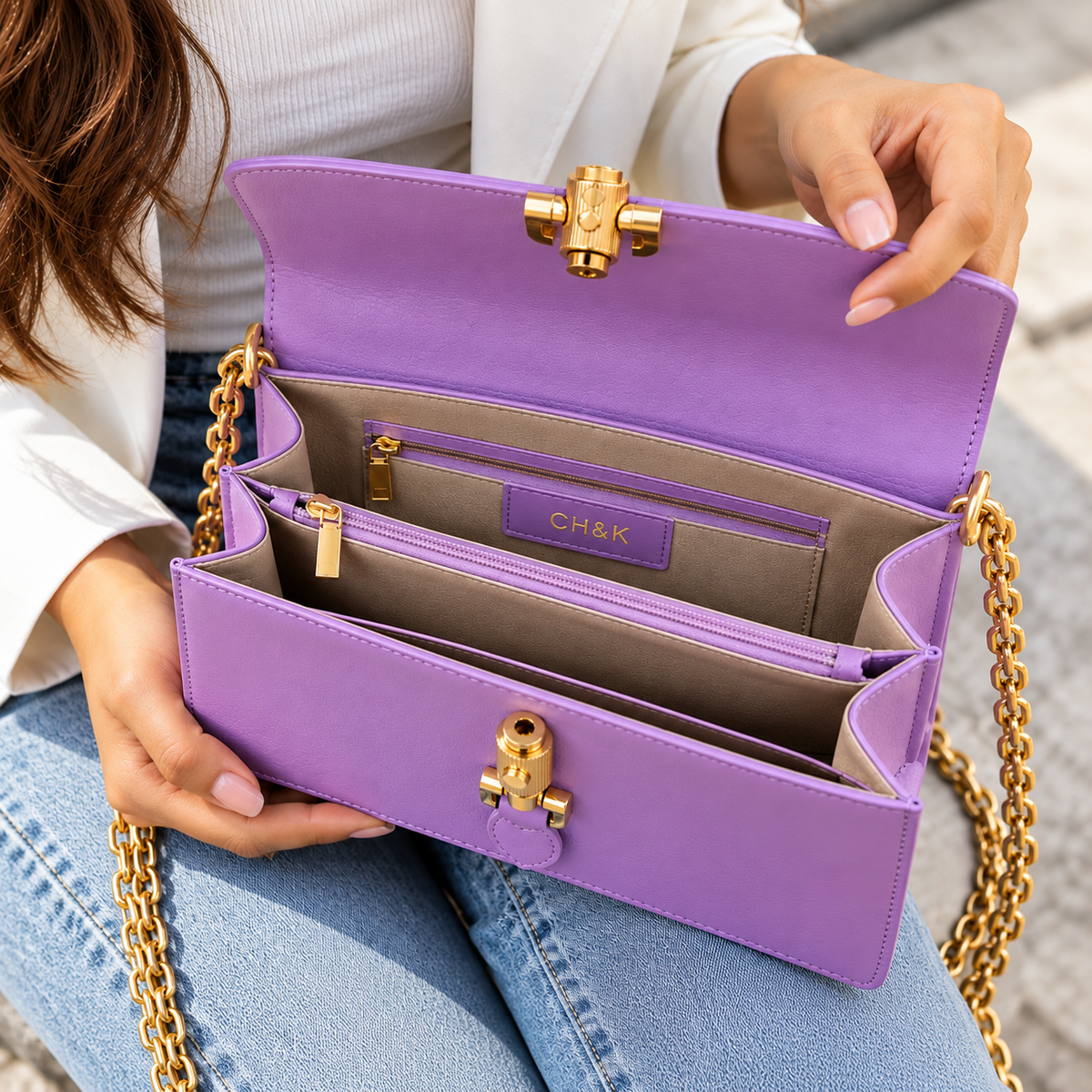CH&K Lavender Purple Chain Shoulder Bag