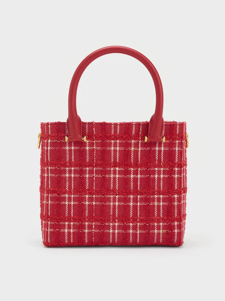 Georgette Tweed Square Tote Bag - Red