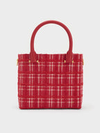 Georgette Tweed Square Tote Bag - Red