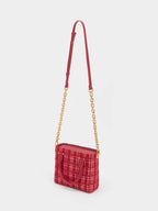 Georgette Tweed Square Tote Bag - Red