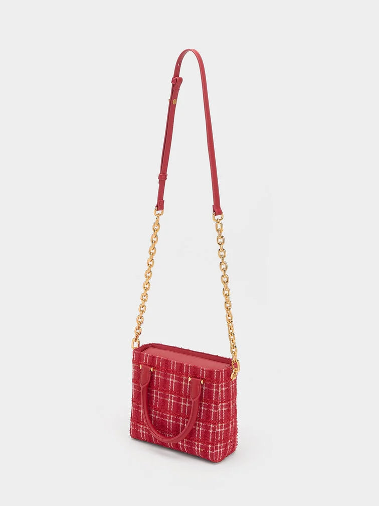 Georgette Tweed Square Tote Bag - Red