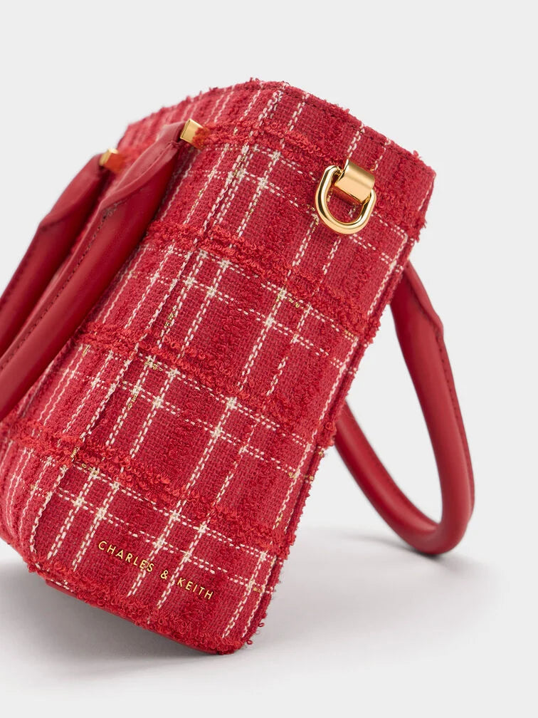 Georgette Tweed Square Tote Bag - Red