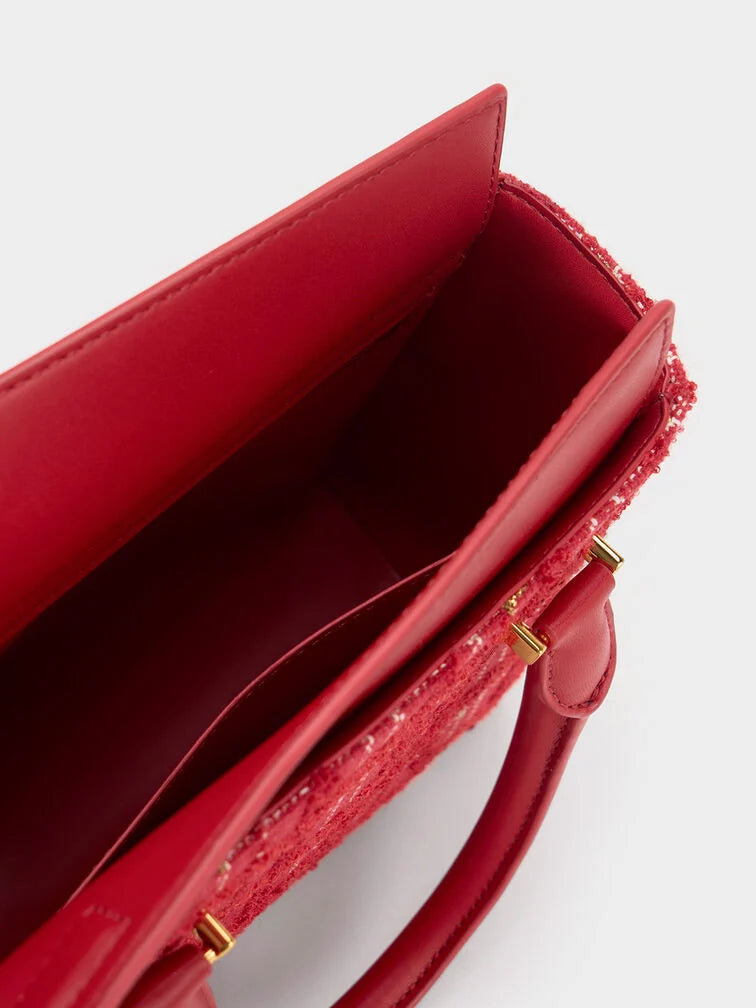 Georgette Tweed Square Tote Bag - Red