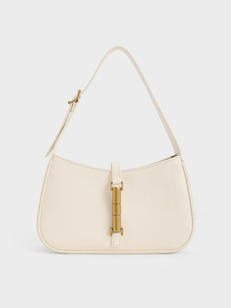 Cesia Metallic-Accent Shoulder Bag - Cream