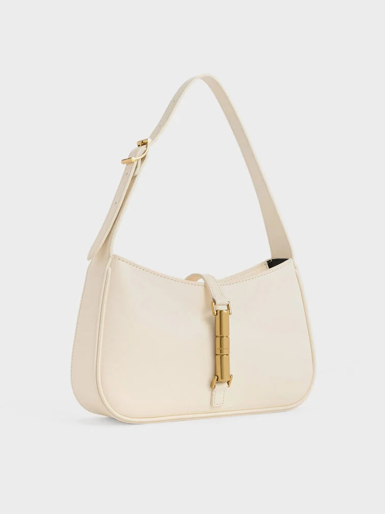 Cesia Metallic-Accent Shoulder Bag - Cream