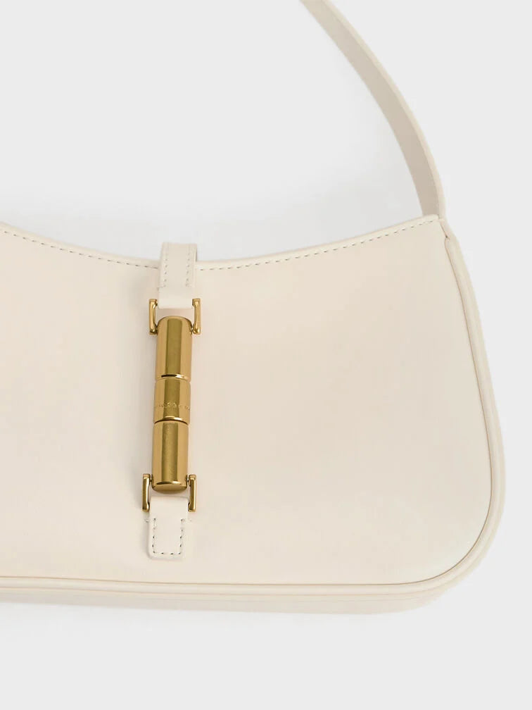 Cesia Metallic-Accent Shoulder Bag - Cream