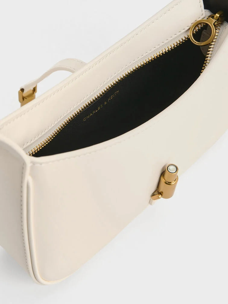 Cesia Metallic-Accent Shoulder Bag - Cream