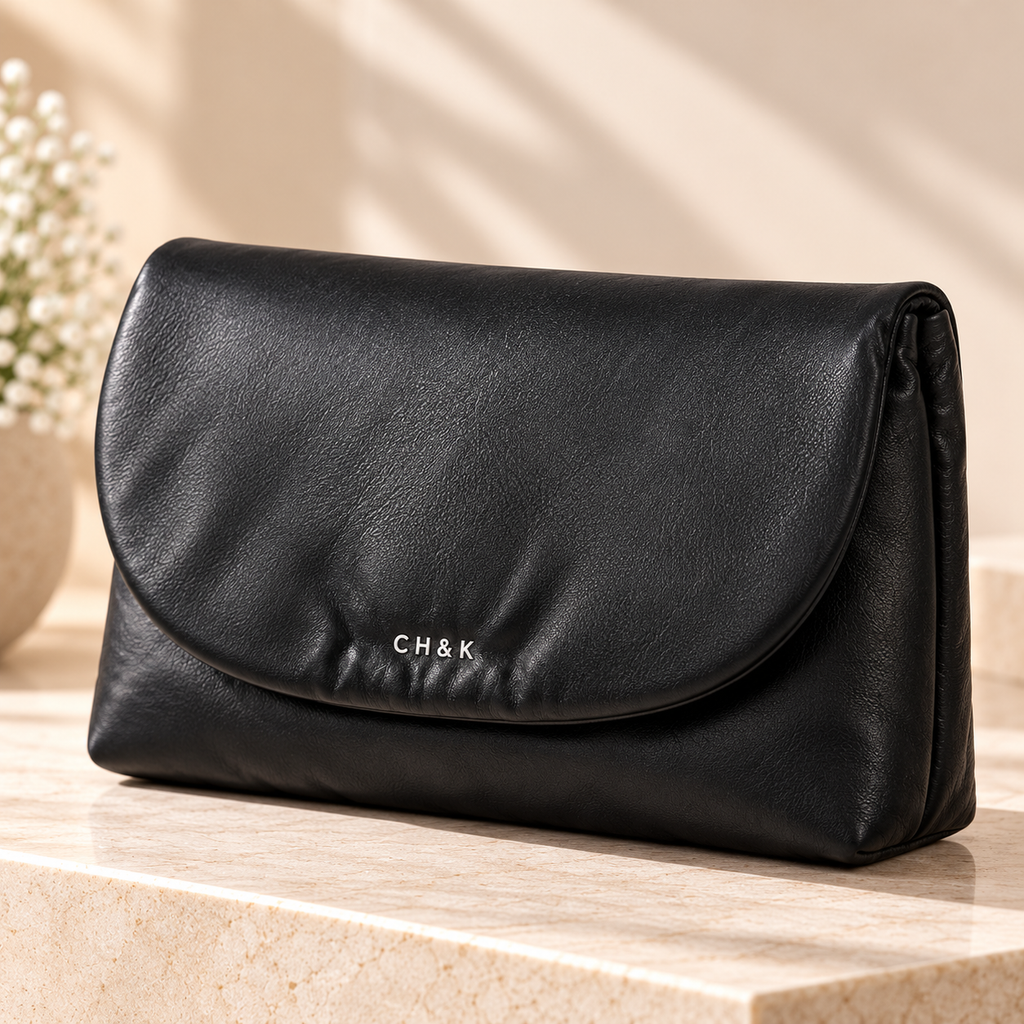 CH&K Soft Ruched Clutch Bag – Black