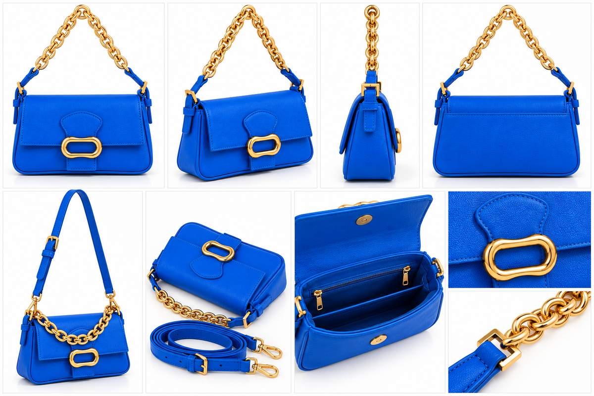 CH&K Electric Blue Mini Shoulder Bag – Gold Chain Edition