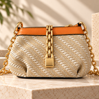 CH&K Woven Raffia Shoulder Bag – Beige & Tan