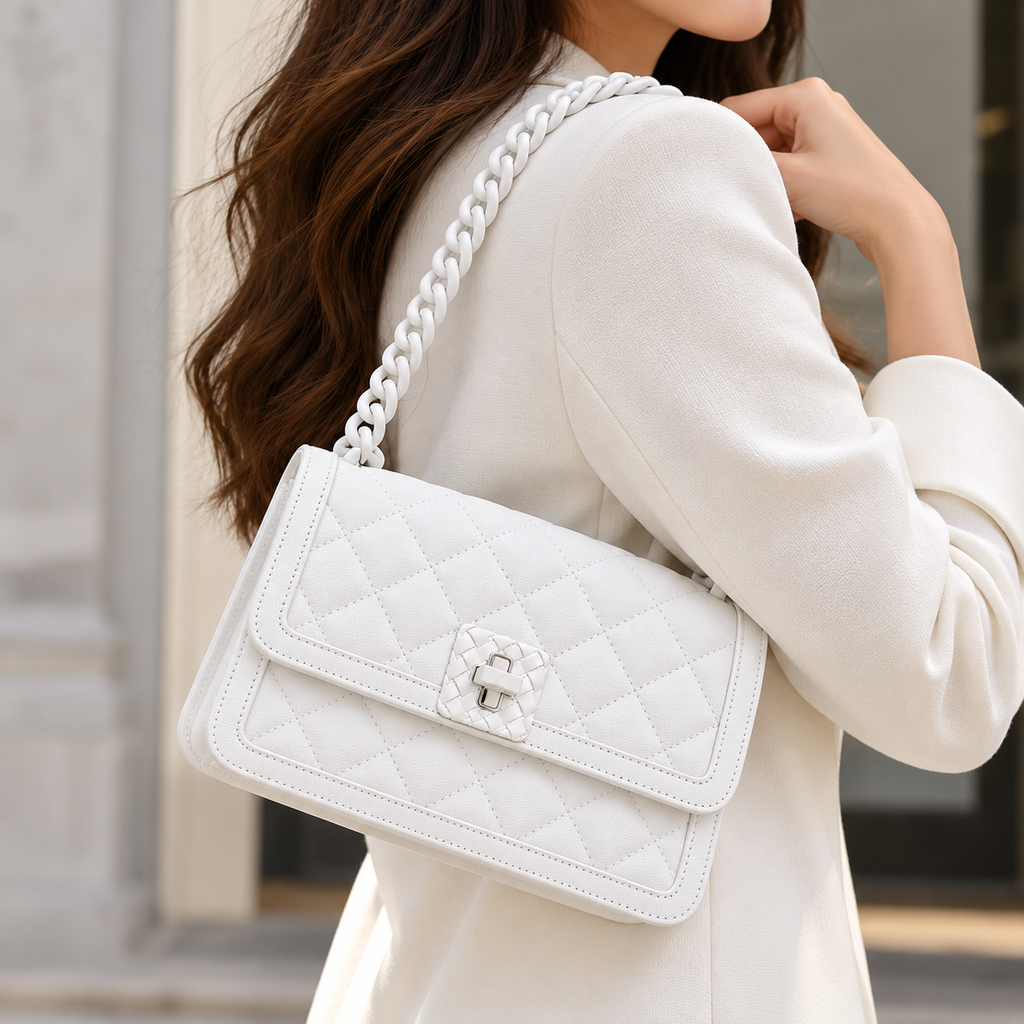 CH&K Quilted Chain Shoulder Bag – White