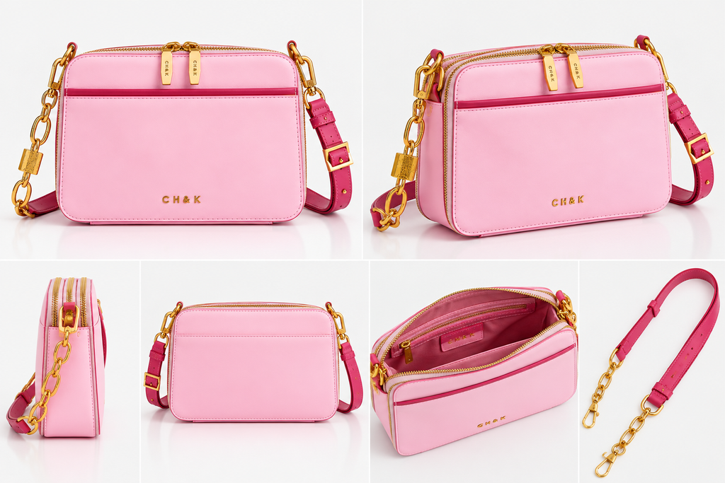 CH&K Baby Pink Camera Crossbody Bag – Gold Chain Edition