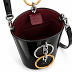 CH&K Glossy Ring-Detail Mini Bucket Bag – Black