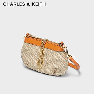 Amelia Woven Chain Shoulder Bag – Beige & Orange
