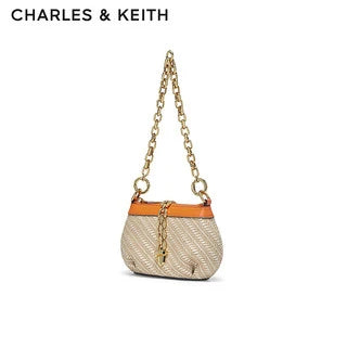 Amelia Woven Chain Shoulder Bag – Beige & Orange