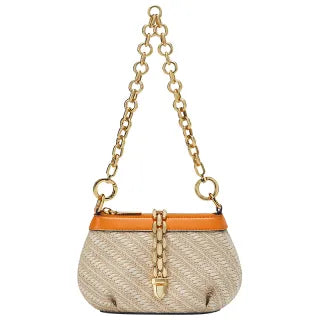 Amelia Woven Chain Shoulder Bag – Beige & Orange