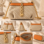 CH&K Woven Raffia Shoulder Bag – Beige & Tan