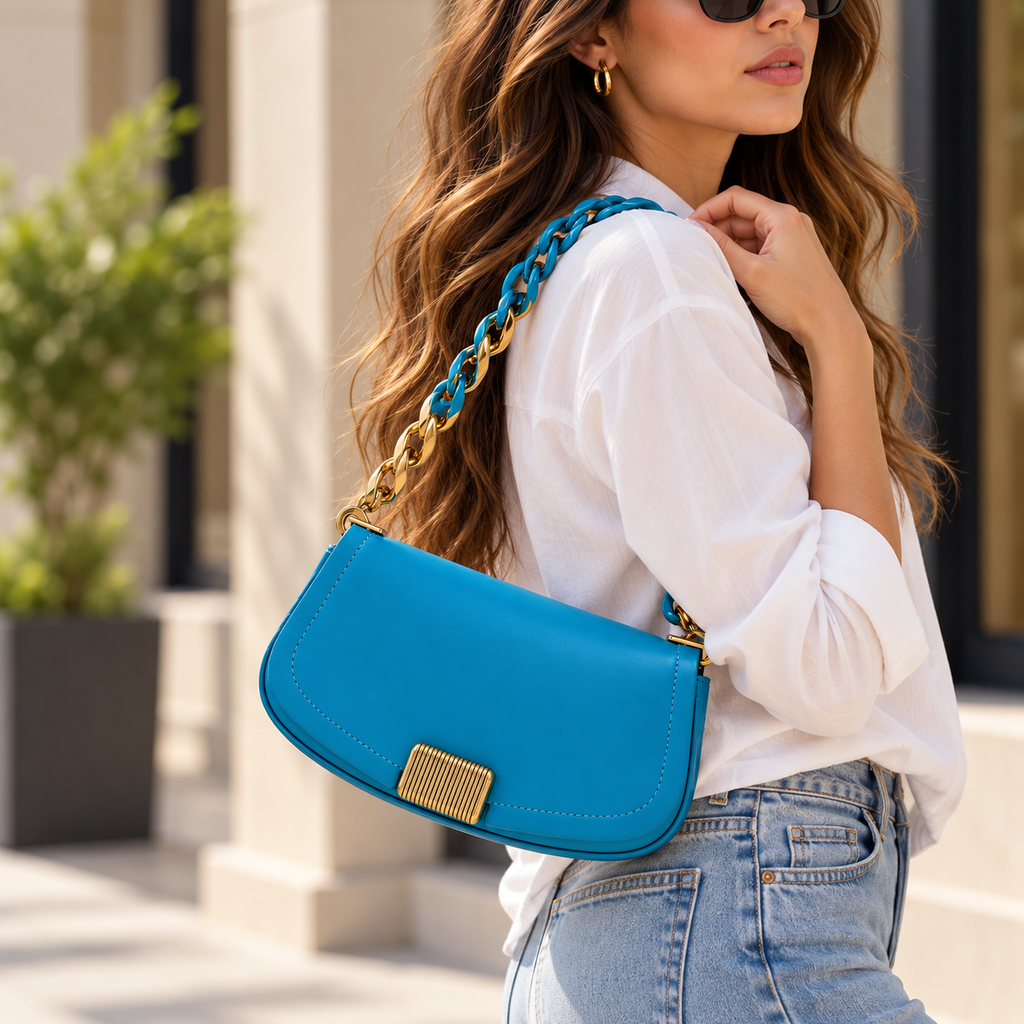 CH&K Turquoise Blue Chain Shoulder Bag