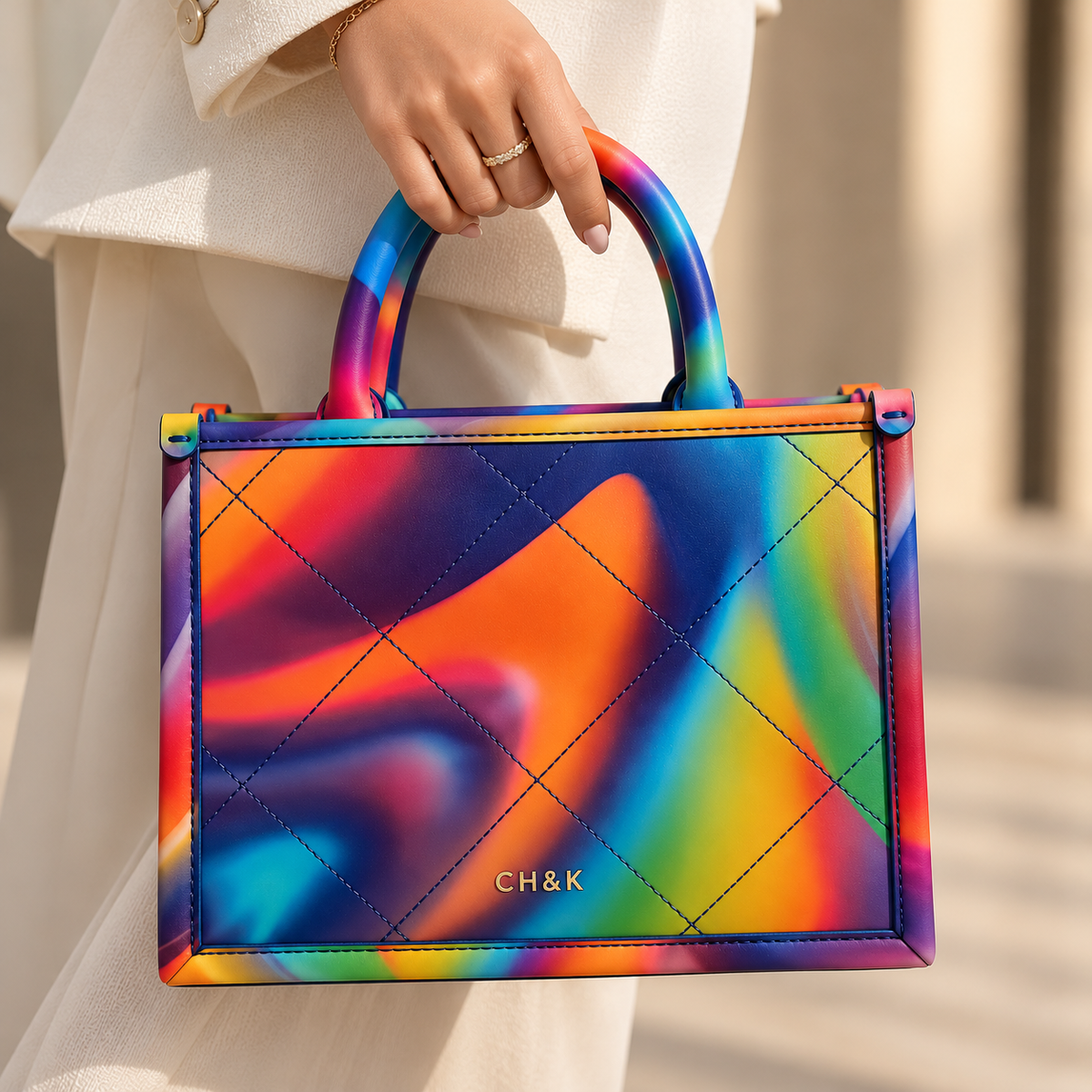 CH&K Rainbow Quilted Mini Tote Bag – Multicolor