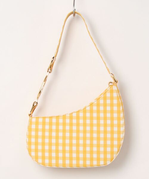 Asymmetrical Shoulder Bag in a yellow and white gingham (plaid) pattern.