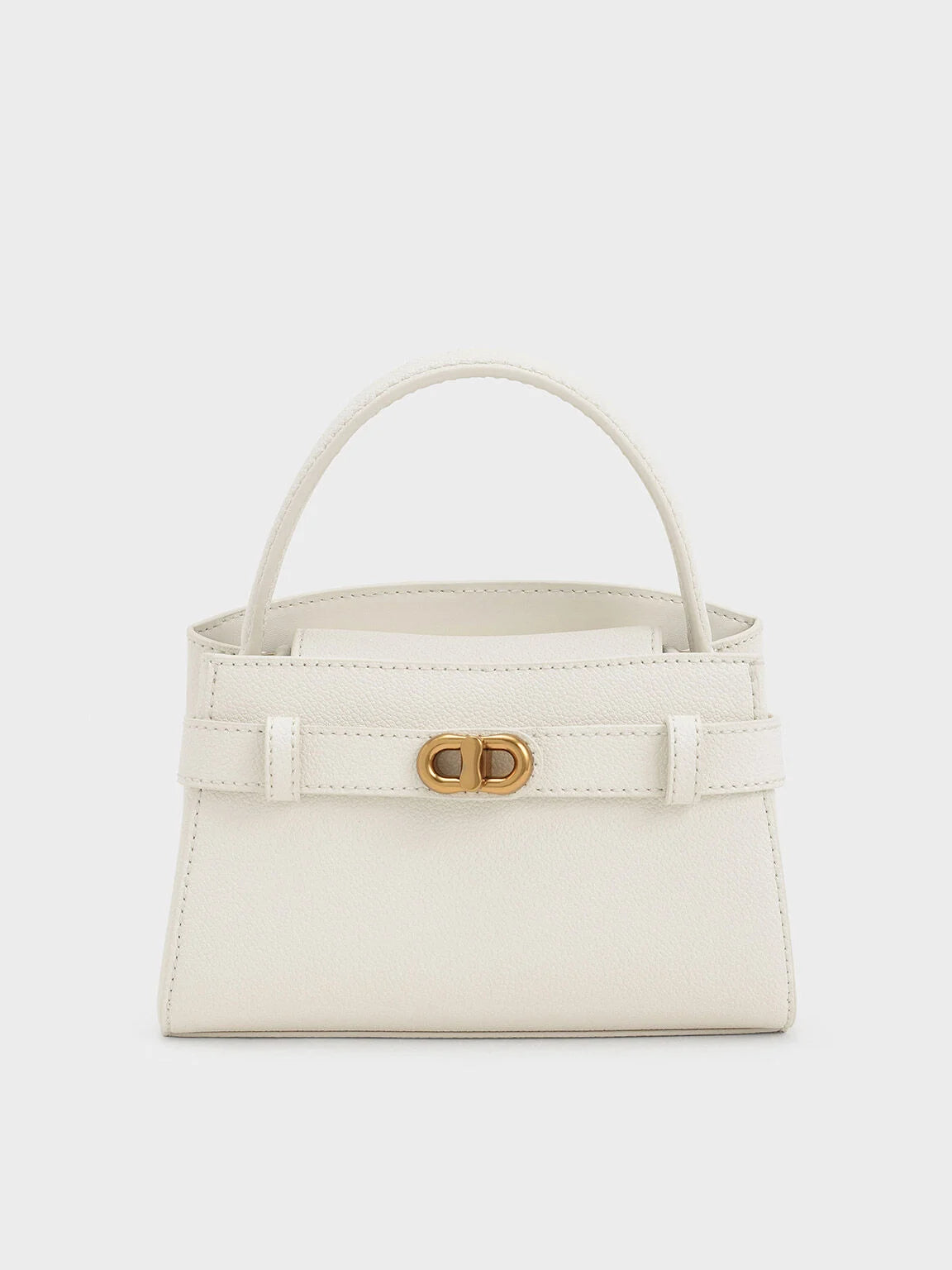 Aubrielle metallic-buckle top handle bag in cream