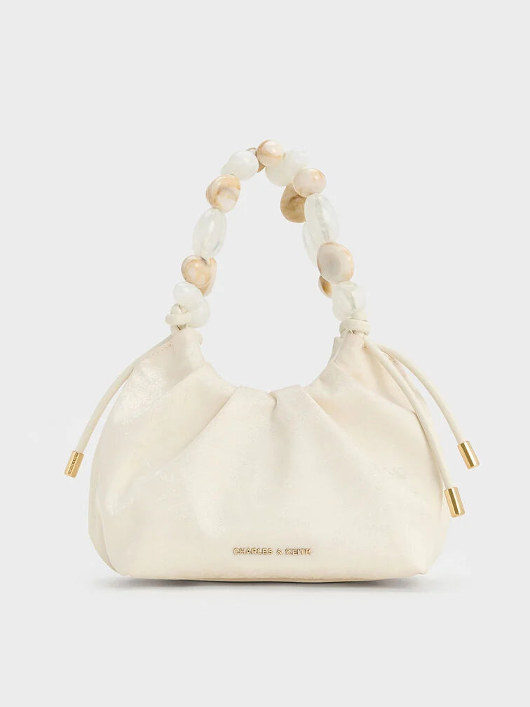 Aviary Beaded Acrylic Handle Slouchy Bag.
