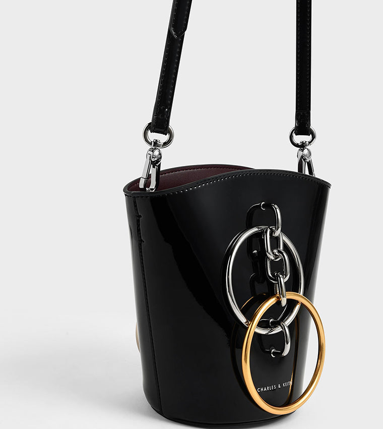 Black Patent Bracelet Bucket Bag