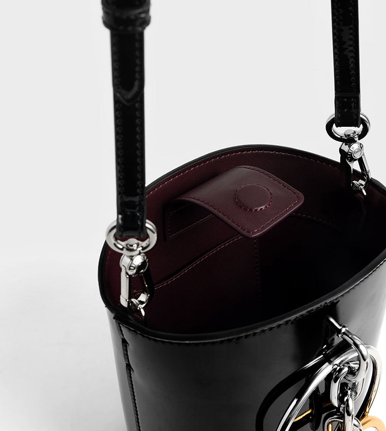 Black Patent Bracelet Bucket Bag