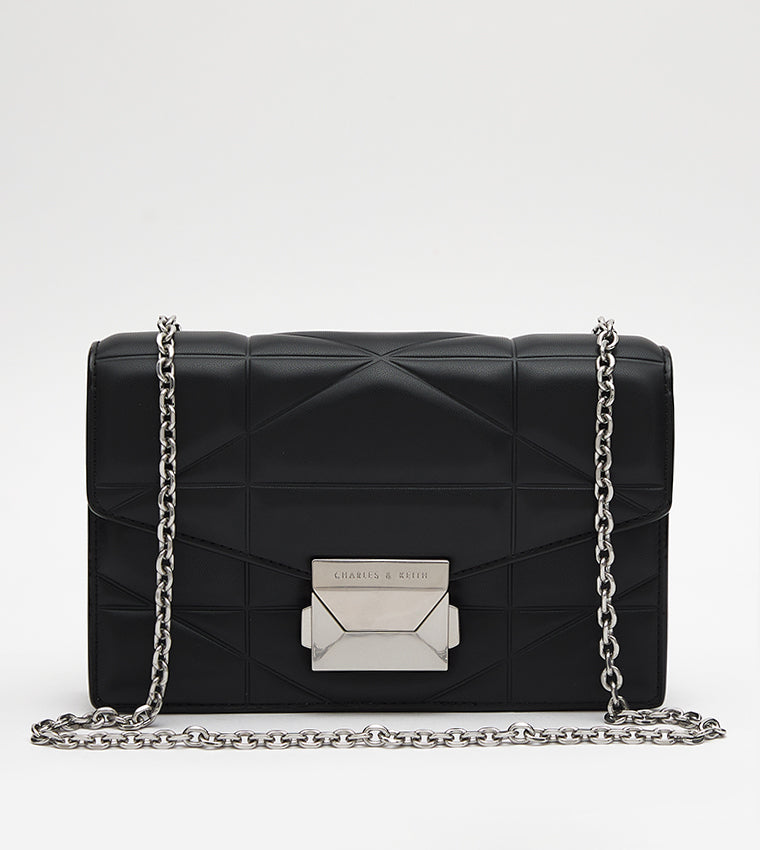 Blanche Chevron Chain Handle Bag in black.
