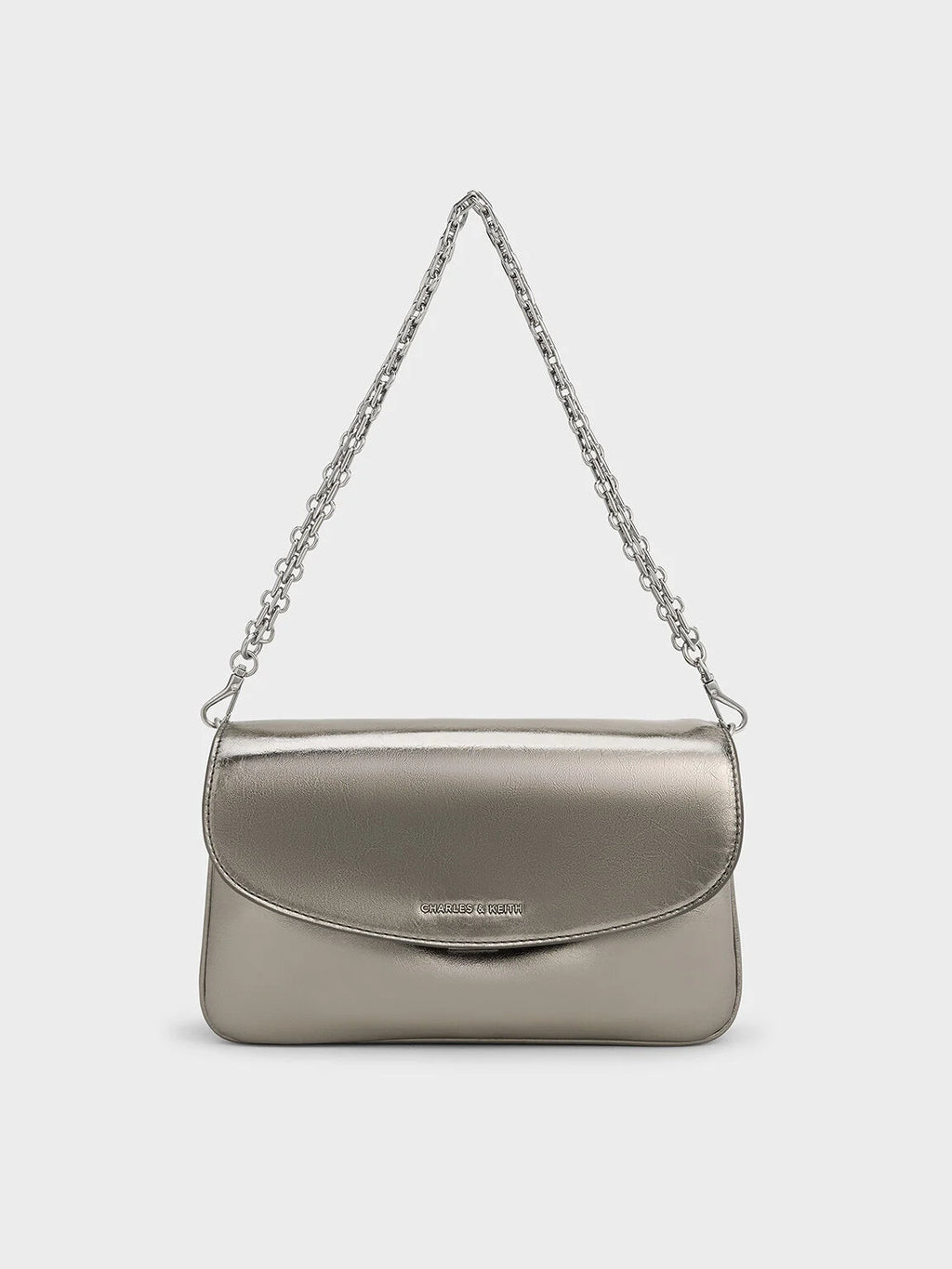 Caia Metallic Front Flap Shoulder Bag in pewter