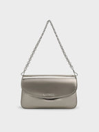 Caia Metallic Front Flap Shoulder Bag in pewter