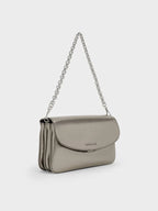 Caia Metallic Front Flap Shoulder Bag in pewter
