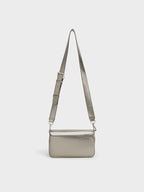 Caia Metallic Front Flap Shoulder Bag in pewter