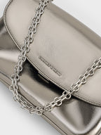 Caia Metallic Front Flap Shoulder Bag in pewter