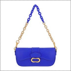 Daki belted curved bag in a vivid cerulean blue finish