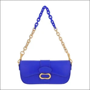 Daki belted curved bag in a vivid cerulean blue finish