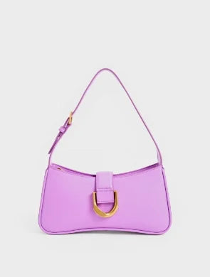 Gabine curved shoulder bag in violet faux leather