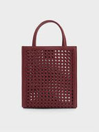 Ivette Woven Top Handle Bag in wineberry red
