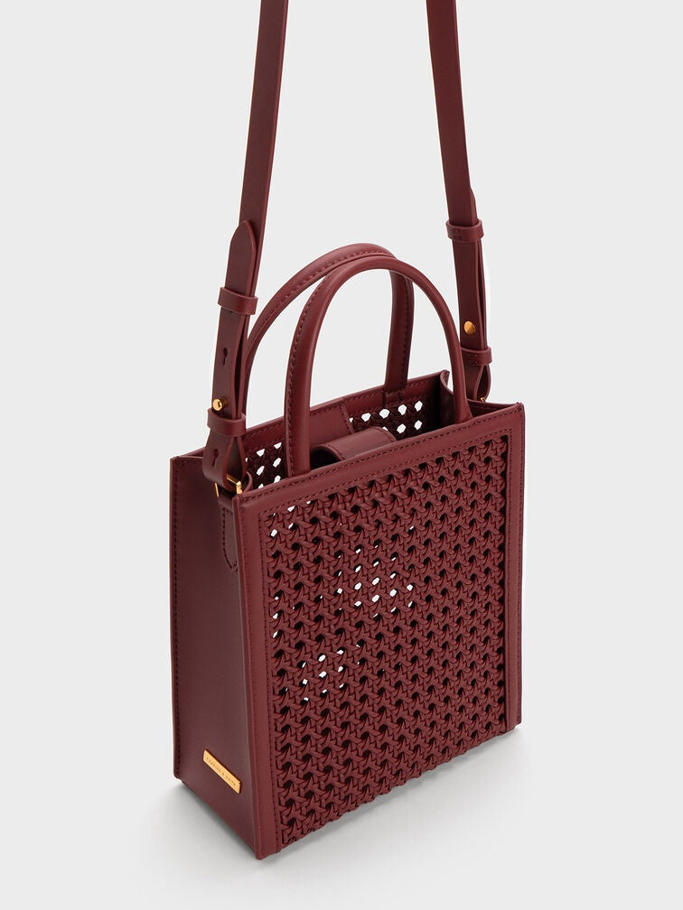 Ivette Woven Top Handle Bag in wineberry red
