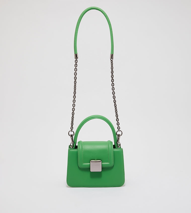 Leather Metallic-Accent Top Handle Bag