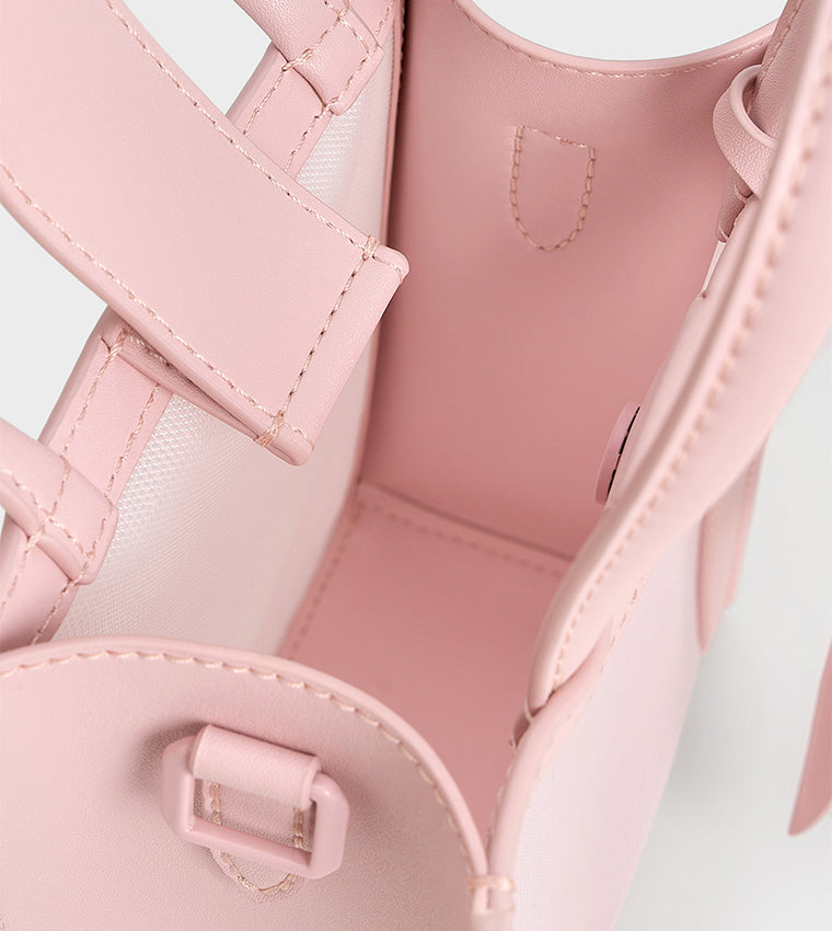 Mesh Sequin-Flower Elongated Tote Bag in Blossom Pink synthetic material.