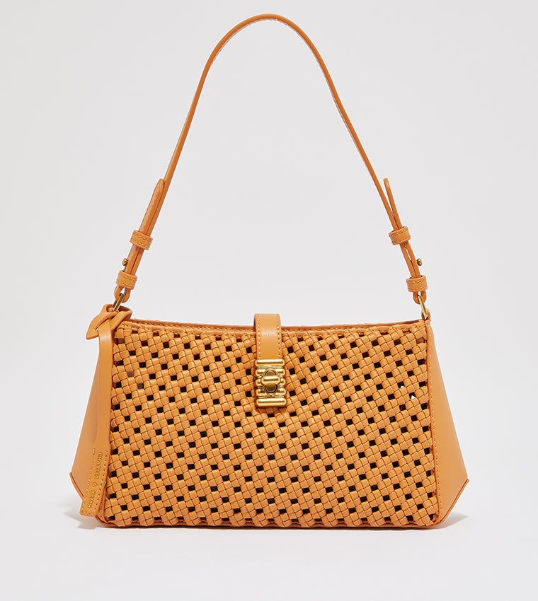 Nova woven Chain-Handle shoulder Bag in orange