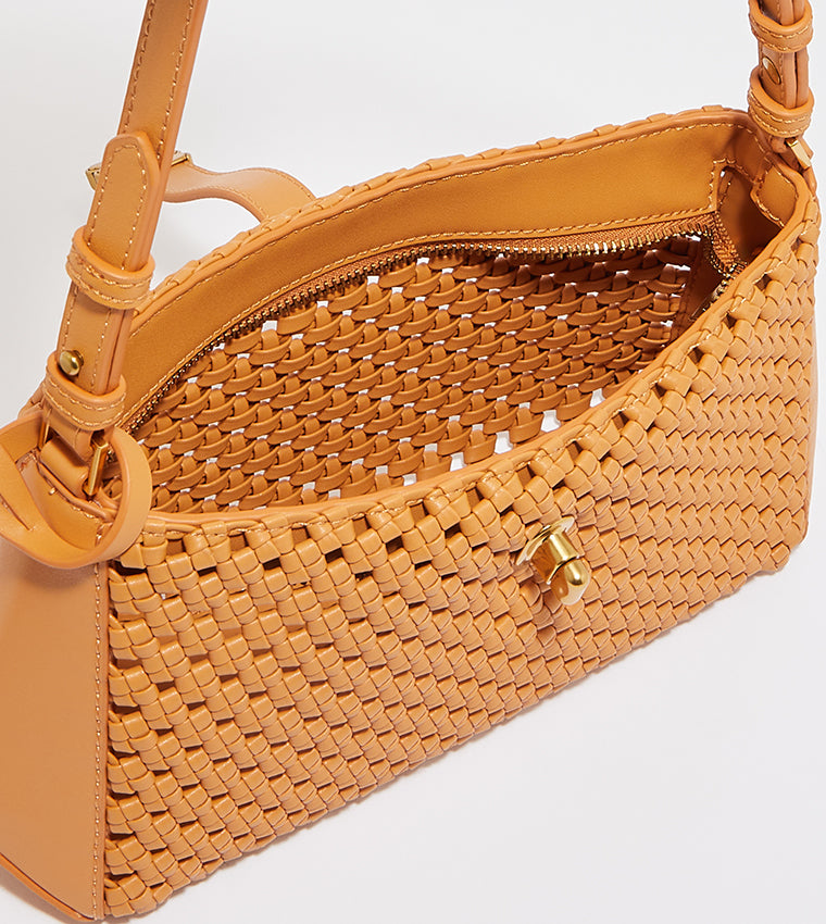 Nova woven Chain-Handle shoulder Bag in orange