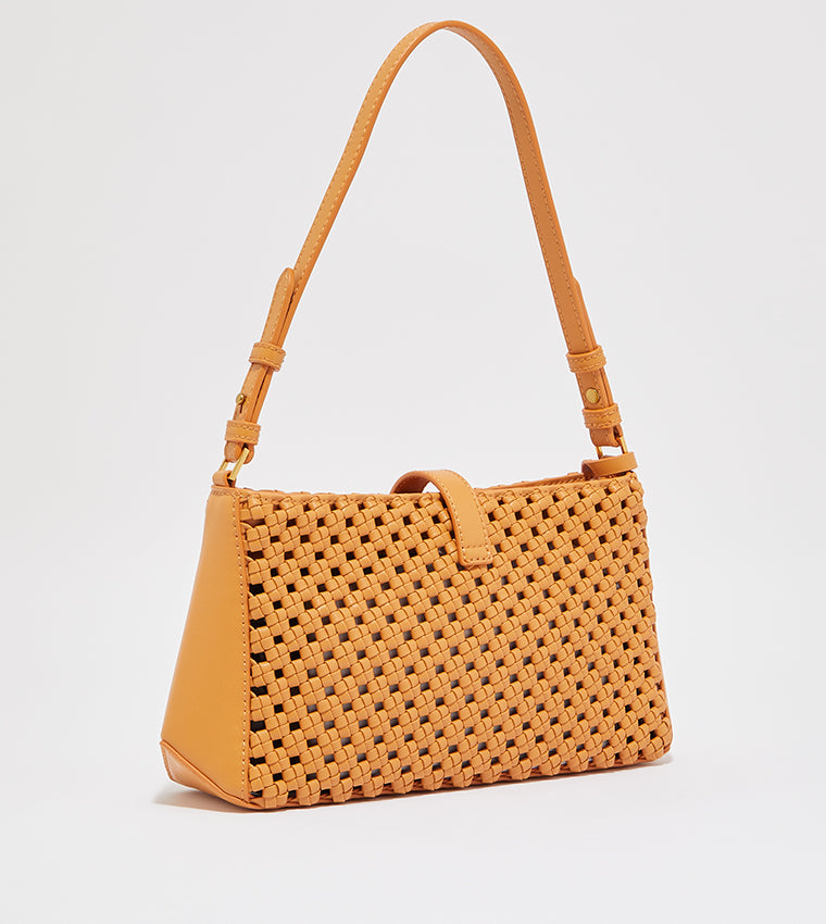 Nova woven Chain-Handle shoulder Bag in orange