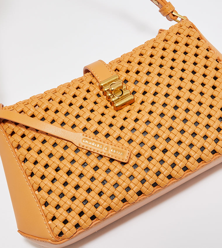 Nova woven Chain-Handle shoulder Bag in orange