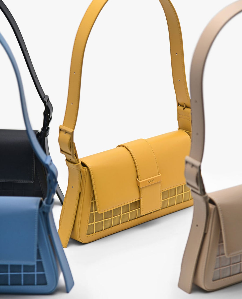 Pedro Capri Mesh Shoulder Bag in a pale yellow color.