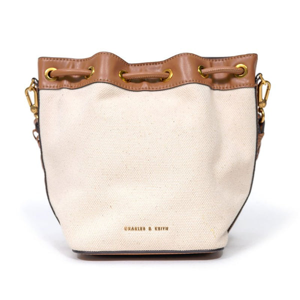 Woven Handle Canvas Bucket Bag 